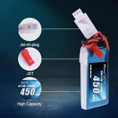 Gens ace 7.4V 450mAh 2S LiPo Battery Pack 25C/50C with JST Plug(2 Pcs)
