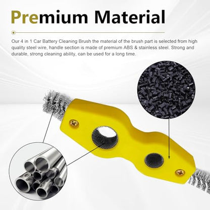 2 PCS Car Battery Terminal Cleaner Spray, 4-in-1 Battery Post Cleaner Brush with Steel Wire, Cleaning Tool for Terminals and Pipes, Universal for Most Cars, Trucks, SUVs (Yellow) - color: Yellow