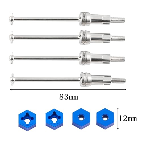 Steel Front Rear CVD Axles Drive Shafts Set with Aluminum 7075 Wheel Hex for Arrma 1/18 Granite Grom Mega 380 Brushed 4x4 Monster Truck RTR Upgrade Parts (Silver) - color: Silver
