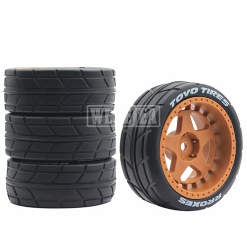 4PCS RC 1/10 On-Road Tires 65mm RC Rubber Tires w/Plastic Wheel Rim 12mm Hex Fit for 1/10 RC On-Road Rally Car HPI Tamiya TT01 TT02 Kyosho Wltoys 144001 - color: Brown 3
