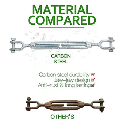 1/2" Jaw Jaw Turnbuckle Galvanized Jaw and Jaw Turnbuckle, Jaw Jaw Closed Body Marine Turnbuckle Jaw, 3500lbs Working Load Limit, Durable for Wire Rope Cable (1/2" x 12") - style: Jaw & Jaw-1/2 x 12