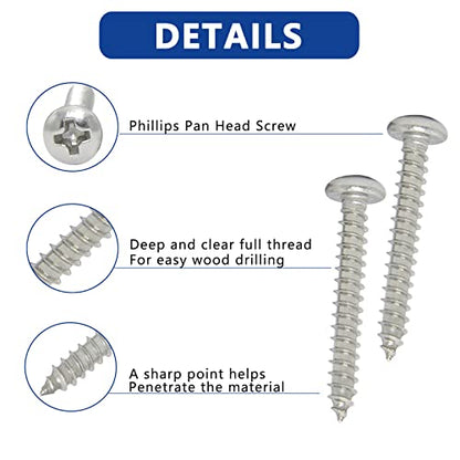 550Pcs Stainless Steel Wood Screws Assortment Kit, Philips Pan Head Sheet Metal Screws Self Tapping Screws, #4,#6,#8,#10,#12, Length 1/4" to 2" - Silver - color: Pan Head - 304 Stainless Steel - 550pcs
