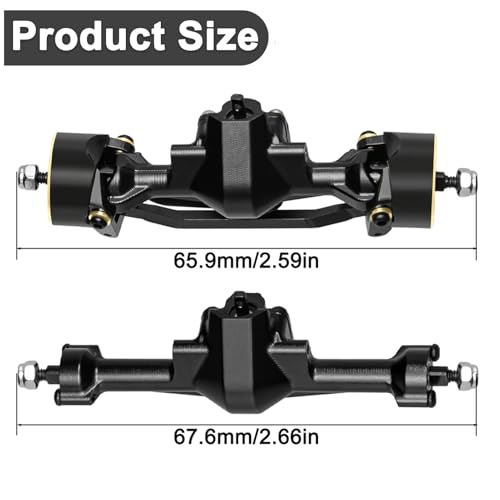 Aluminum Front & Rear Axle Set Upgrades Part with Diff Covers, Steering Link,Gear,Brass Rear Hub Weight for 1/30 Axial SCX30 RC Crawler Upgrades (Black)