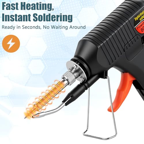 Soldering Gun Kit, 80W Adjustable Temp Soldering Iron with LED Display | 3 Tips, 3 Solder Wire Rolls, Desoldering Pump, Tweezers & Brass Wire Cleaner for Electronics Repair and DIY Welding