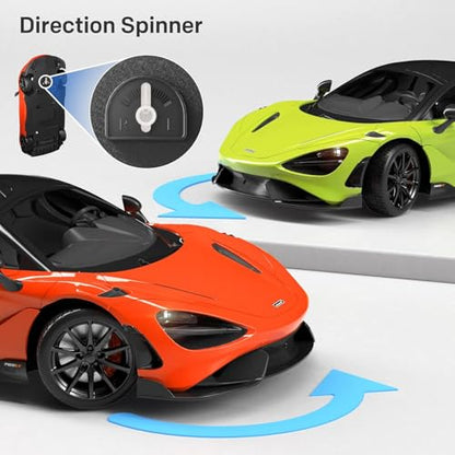 MIEBELY 1:12 Licensed McLaren 765LT RC Car 2.4G LED Toy for Kids Adults | Official license; dual 900mAh lithium; 40min playtime; 2.4G 200ft control; steering trim; left/right remote; LED lights - color: Orange