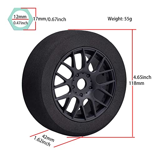 RC Wheels and Tires, 4Pcs 1/8 Off-Road EVA Foam Tires 17mm Hex Hubs Wheels Rim for Kyosho HSP HPI RC Racing Toy Car Trucks Crawlers, 1/8 RC Car Parts and Accessories - style: 1/8 88H Foam