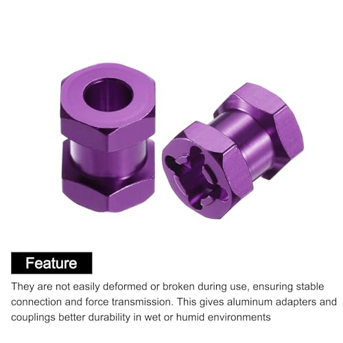 MECCANIXITY 4pcs 12mm Wheel Hex Drive Hubs Adapter Combiner Coupler Purple | 15mm Extension, Aluminum, with Nut Latch, for 1/10 RC Crawler Car Parts