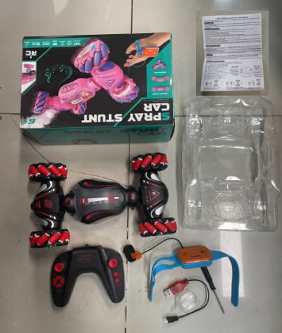 HUIOP Stunt Car 2.4GHz Car Spray Car with Function Lateral Movement,Breathing Light,Deformation,Double-Sided Driving,Wrist Watch-Dual - color: Pink, size: 2 battery
