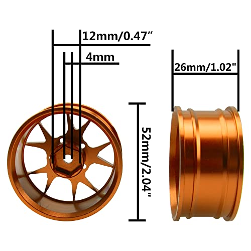 ShareGoo Metal Wheel Rims RC 12mm Hex Hubs 1/10 RC Drift On-Road Racing Touring Wheel Rim Compatible with HSP Tamiya Kyosho RedCat Sakura WLtoys Universal 1/10 RC Scales (Golden) - color: Golden