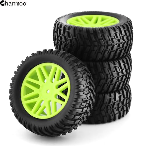 1/10 RC Off Road Tires And Wheels 12mm Hex Rubber Short Course Truck Tyres With Foam Insert For 1:10 Scale Buggy Car ARRMA Traxxas Wltoys 144001 Losi HSP 94107 94170 94155 94177 4PCS (Green) - color: Green