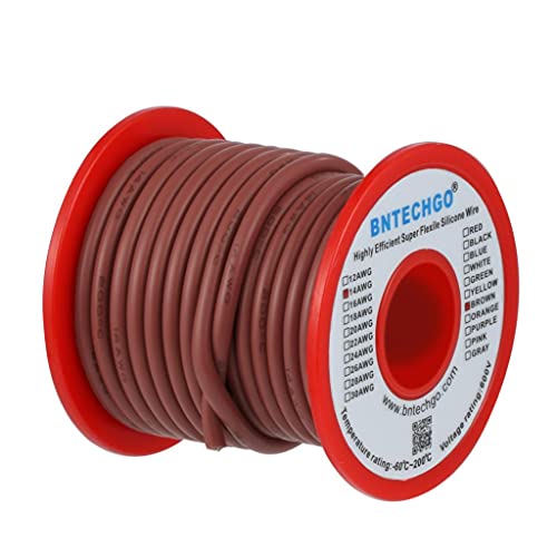 BNTECHGO 14 Gauge Silicone Wire Brown 25ft Stranded Tinned Copper Wire | Flexible 14 AWG Stranded Wire Silicone Rubber Insulation For RC Models, Drone, Robot, Battery, EV Charger, 3D Printer, DIY - color: Brown, size: silicone wire 25ft