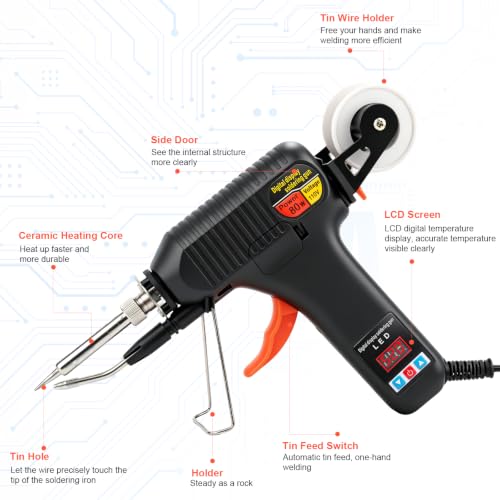Soldering Gun Kit, 80W Adjustable Temp Soldering Iron with LED Display | 3 Tips, 3 Solder Wire Rolls, Desoldering Pump, Tweezers & Brass Wire Cleaner for Electronics Repair and DIY Welding