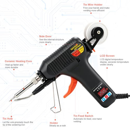 Soldering Gun Kit, 80W Adjustable Temp Soldering Iron with LED Display | 3 Tips, 3 Solder Wire Rolls, Desoldering Pump, Tweezers & Brass Wire Cleaner for Electronics Repair and DIY Welding