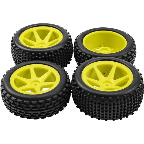 4Pcs HIRCQOO OD 88mm/3.46" Front Rear Rubber Tire Tyre & Plastic Wheel Rims 12mm Hex Compatible with Redcat Shockwave HPI HSP ExceedRC Kyosho 1/10 Scale Off Road Buggy (Yellow) - color: Yellow