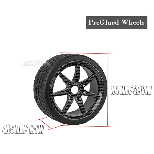 RC Highway Tires Wheel for 1/7 Infraction 6S BLX/Limitless,1/8 Typhon 6s BLX,7 Spokes Wheel Rim & Rubber Highway Tires RC Drift Tires,Carbon Surface(Black) - color: (Black)carbon Surface - (4pcs Bailuchi Tires)