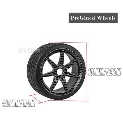 RC Highway Tires Wheel for 1/7 Infraction 6S BLX/Limitless,1/8 Typhon 6s BLX,7 Spokes Wheel Rim & Rubber Highway Tires RC Drift Tires,Carbon Surface(Black) - color: (Black)carbon Surface - (4pcs Bailuchi Tires)