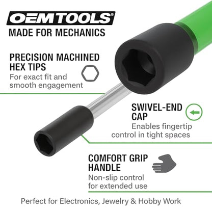 OEMTOOLS 22562 7 Piece Precision Nut Driver Set, Green and Black, Metric Nut Drivers for Jewelry and Electronics, Metric 3-6 MM Nut Driver Set - style: Metric Nuts