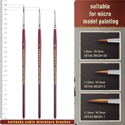 Kolinsky Sable Miniature Paint Brushes, Professional Fine Detail Paint Brushes, Golden Maple Round Point Paint Brush for Miniatures, Watercolor Details, Figures & Acrylic - Size 00, 0, 1 - size: 00 0 1 Round Point