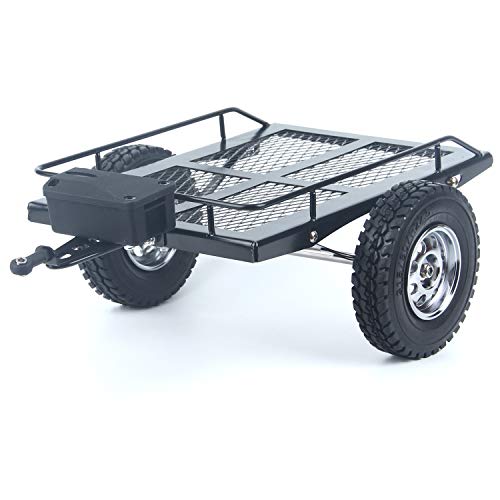LCX Racing 1/10th RC Crawler Car Heavy Duty Metal Trailer RC Crawler Hooper Trail Cargo Carrier Metal Kit for Axial SCX10 SCX10 II TRX4 TRX6 Redcat Gen7 Gen8 D90 HPI