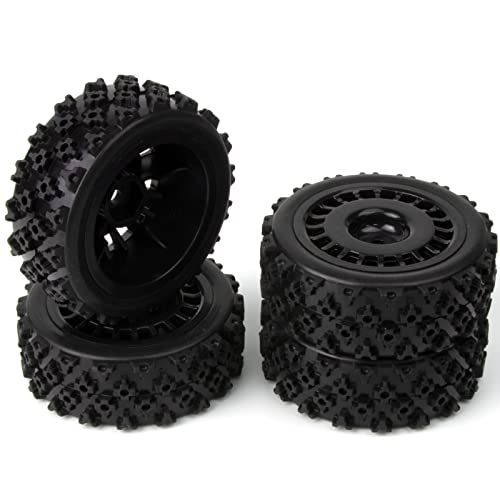 1/10 RC Rally Car Wheels Rims & Rubber Tires 12mm Hex Drive Hub for Tamiya TT-01 TT-02 TT-01E XV-01 DF-03 HPI HSP (Black) - color: Black