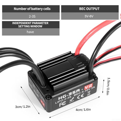 HG35A 35A Waterproof Brushless ESC for 1/18 Scale RC Cars, Trucks, and Buggies with External Programming Port and Multiple Protections(A) - size: size:a