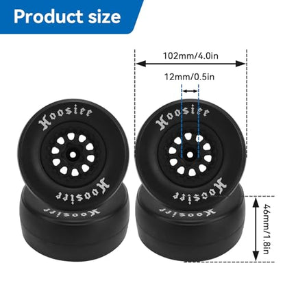 HERCHR 4Pcs RC Rubber Tires, Plastic Wheels Rim 12mm Hex Hub 102mm RC Tires, Strong Shock Absorption & Excellent Grip, Compatible with 1/10 Off Road Crawler Car Trucks Tyres Upgrade Parts