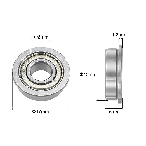 uxcell F696ZZ Flanged Ball Bearing 6x15x5mm Double Shielded Chrome Steel Flange Bearings, 4pcs - size: 6x15x5mm