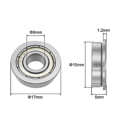 uxcell F696ZZ Flanged Ball Bearing 6x15x5mm Double Shielded Chrome Steel Flange Bearings, 4pcs - size: 6x15x5mm