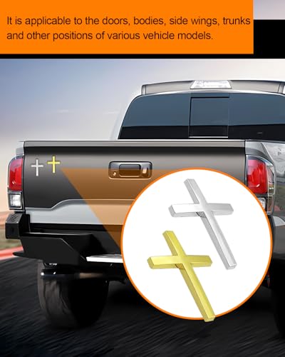 2PCS Metal Jesus Cross Car Emblem, 2.5"×1.8" 3D Silver Alloy Religious Jesus Christ Cross Badge Stickers, Self-Adhesive Automotive Christian Decals for Car Body, Tailgate, Window(Silver+Gold) - color: Silver+Golden