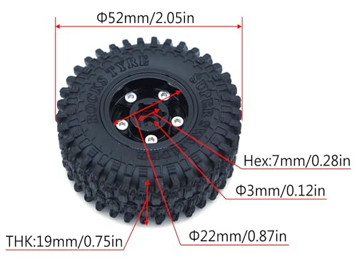 RC 1.0 Aluminium Beadlock Wheel and Tire Set For SCX24 1/24 1/18 RC Crawler FK1001(Black) - color: TW1001 Black