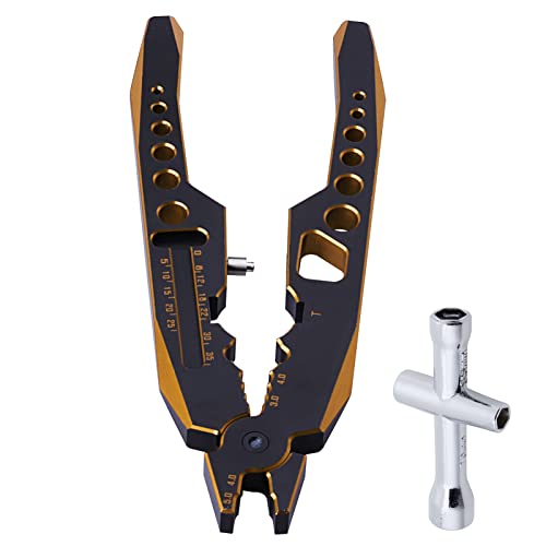 Aluminum RC Shocks Pliers Rod Ball Clamp Multi-Function & Small Cross Wrench RC Tools for 1/8 1/10 RC Car Crawler Truck Off Road Buggy Models (Black&Glod)