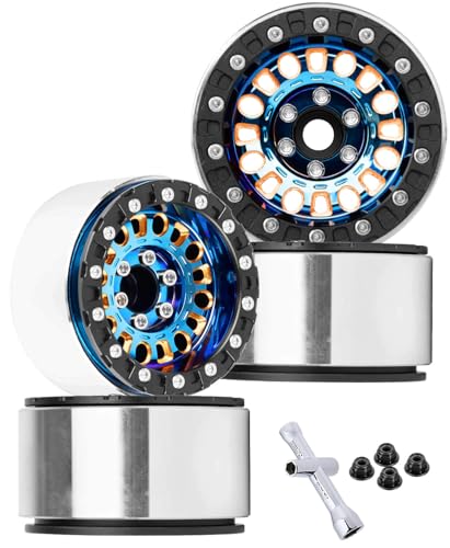 1.9 Brass Beadlock Wheel Rim for 1/10 SCX10 SCX10 II 90046 SCX10 III AXI03007 SCX10 Pro TRX4 TRX6 Gen7/8 D90 VS4-10 MST CFX RC Crawler Car,Brass Beadlock & Aluminum Deep Dish Rim,Colorful - color: Colorful - (4Pcs Rim)