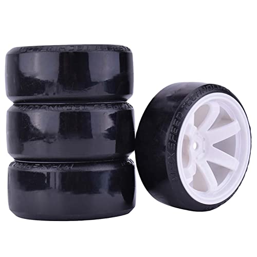RC Plastic Wheel and Tire Set, 63mm Hard Tyres for 1/10 Drift Car HSP Tamiya HPI Kyosho On-Road Drifting Car (White) - color: White
