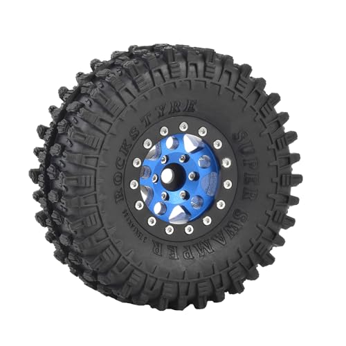 4PCS 1.55 inch Aluminum Metal Beadlock Wheels Rim and 95mm All Terrain Rubber Tires for 1/10 1/12 RC Rock Crawler Car for Axial AX90069 D90 TF2 Tamiya LC70 JIMNY UTB18(5Spoke,Blue) - color: 5spoke,blue