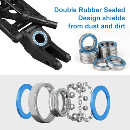 Steel RC Ball Bearings Double Rubber Sealed Deep Groove Miniature Bearings, Set of 10 (15x21x4mm 6702-2RS) - size: 15x21x4mm 6702-2RS