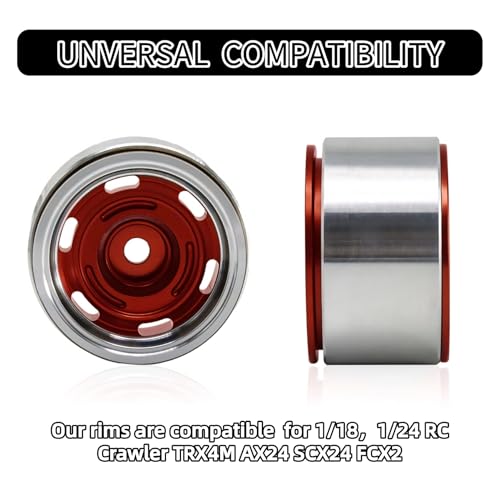 1.0 Beadlock Wheels, 4pcs Red | Aluminum RC Rims Hub with Positive Offset 7mm Hex for 1/18 1/24 RC Crawler Traxxas TRX4M Axial SCX24 AX24 FMS FCX24 Upgrades - color: Four Hole Model-red