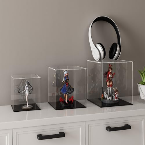 Acrylic Display Case for Collectibles and Toys, Versatile Clear Acrylic Display Box with Black Base for Showcase and Displaying, 7x7x7-inch - size: 7"L x 7"W x 7"H