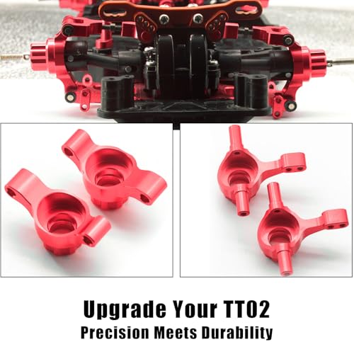 Front Rear Knuckle Arm Steering Cup Hub Aluminum Front Steering Knuckles Arm and Rear Hub Carriers Set for Tamiya TT02 (TT-02) RC Car – CNC Machined Upgrade Parts Red - color: Red