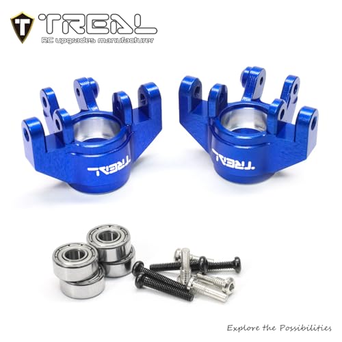 TREAL Aluminum 7075 Front Steering Knuckles Spindle Set for 1/18 Mini LMT Monster Truck Grave Digger(Blue) - color: Blue