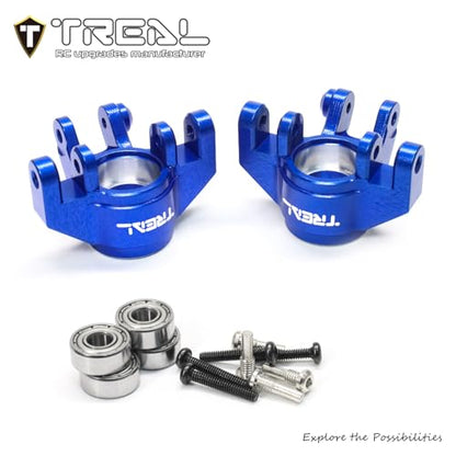 TREAL Aluminum 7075 Front Steering Knuckles Spindle Set for 1/18 Mini LMT Monster Truck Grave Digger(Blue) - color: Blue