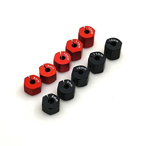 QUE-T Aluminum 10mm Thickness 12mm Wheel Hex Drive Adaptors with Pins & Screws for Most of 1/10 RC Crawler Car Black