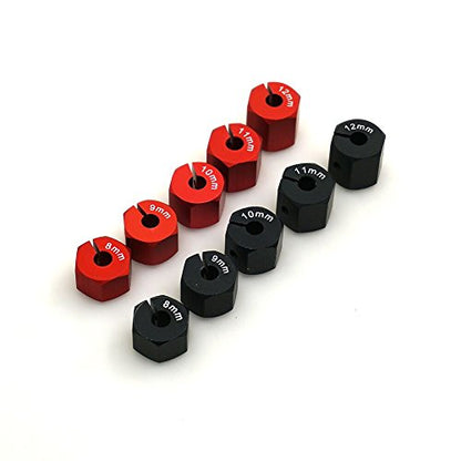QUE-T Aluminum 8mm Thickness 12mm Wheel Hex Drive Adaptors with Pins & Screws for Most of 1/10 RC Crawler Car Black