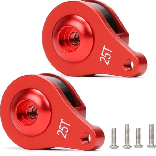 2 Sets Aluminum 25T Servo Saver 1 Hole Adjustable Hi-Torque Servo Horn for 1/10 SCX10 Capra TRX4 TRX6 RC Car Crawler Boat Parts (Red) - color: Red