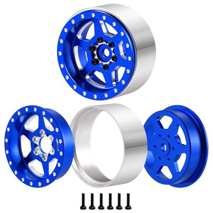 1.3inch Aluminium Beadlock Wheel Hub Rims for Axial SCX24 TRX4M 1/18 1/24 RC Crawler Car Upgrade Parts (Blue) - color: Blue