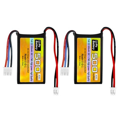 2PCS 7.4V 500mAh 30C Lipo Battery RC Car Drone Battery with PH2.0 Plug for AX24 SCX24 RC Car Model Batteries Compatible with Most 1/10, 1/16, 1/18, 1/24 Scale RC Cars Trucks