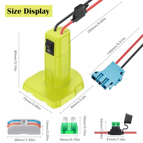 Power Wheels Adapter for Ryobi 18V Battery Adapter Power Wheels Battery Converter Kit with Fuse & Switch and Wire Harness Connector 12AWG Wire for DIY Rc Car Toys and Ride On Truck - size: 1-pack with connector
