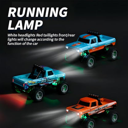 1:64 Mini RC Monster Truck with LED Lights | 2.4GHz Off-Road Remote Control Car | 3 Speed Adjustable, USB Rechargeable Alloy RC Truck for Kids & Adults Indoor/Outdoor Racing (Pink) - color: Pink