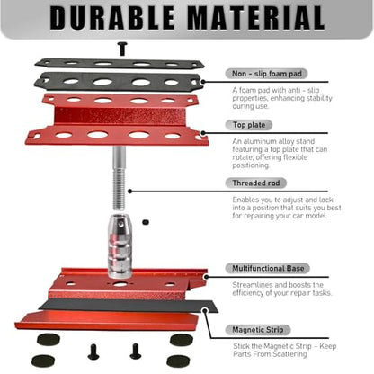 Rc Car Stand with Lit Lower Adjustable & 360'Rotatable, Rc Stand Repair Station with Shock Holder for TraxxasTRX4 Arrma Losi Axial Hsp Hbx Mix Wltoys, Wrenching On 1/8 1/10 1/12 1/14 Rc Rig Red - color: Red