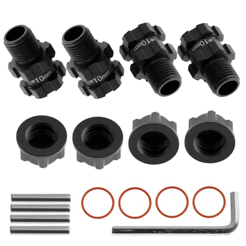 RC Wheel Hex Hubs Adapter 14mm to 17mm Widen 10mm Extended Wheel Hub Drive with Anti-dust Cap Nuts Compatible for Arrma 1/10 3S Granite Mega Senton Big Rock New BIGROCK Typhon Upgrade Parts - color: Black