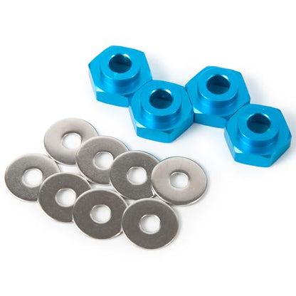 4PCS Aluminum Alloy 12mm Turn to 17mm Wheel Rim Hex Adapter Drive Hub Converter Extension Compatible with Tamiya Axial Traxxa HPI Himoto HSP Losi Kyosho 1/10 RC On-Road Car Tires (Blue) - color: Blue